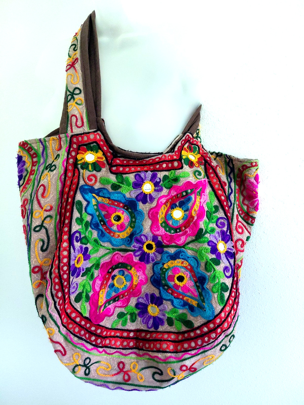 Tribe Azure Tote Bag Embroidered Mirror Colorful Tribal Shoulder Book Bag Boho
